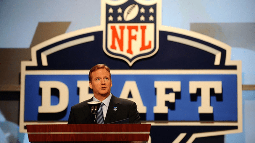 Roger Goodell at the NFL Draft podium